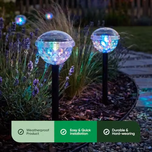 Gardenwize Pack of 2 Multicolour Solar Disco Stake LED Lights with Dusk Sensor – 5