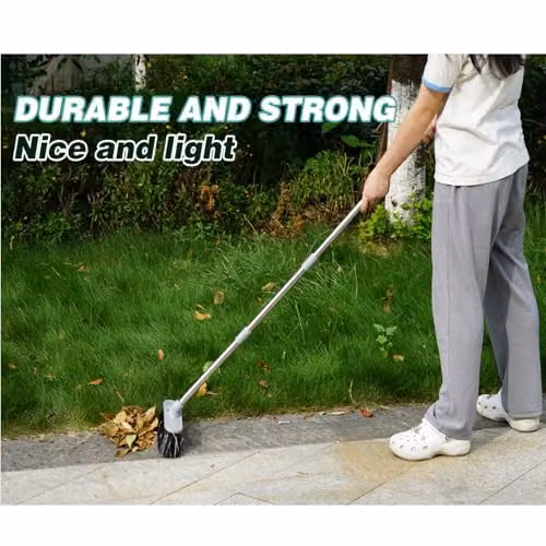 Gr8 Garden Heavy Duty Stainless Steel Broom with Hard Bristles and Long Handle in Silver – 7