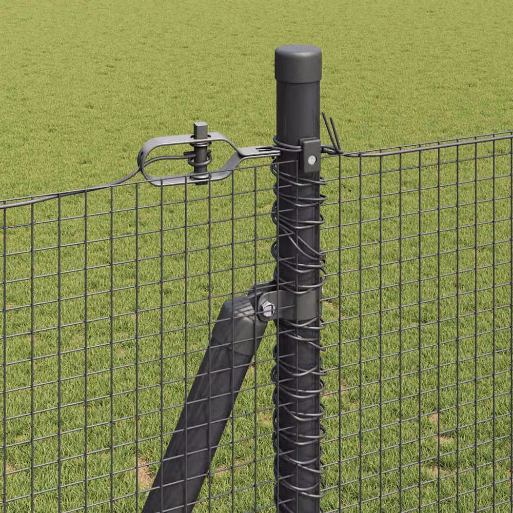 Berkfield Home Modern Welded Wire Fence with 13 Flanged Posts, Grey Steel – 3