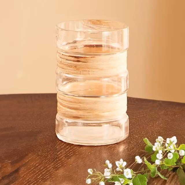 Orsina Medium Rustic Glass Vase by Interiors by Premier in Clear and Natural with Rattan Details – 1