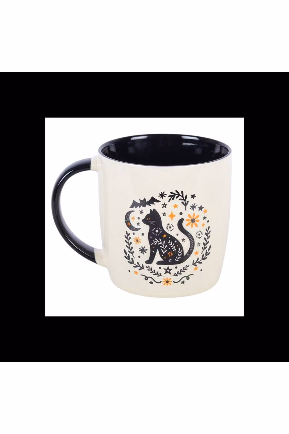 KDMD Folk Black Cat Ceramic Mug in Black, White and Multicolour with Floral Design – 2