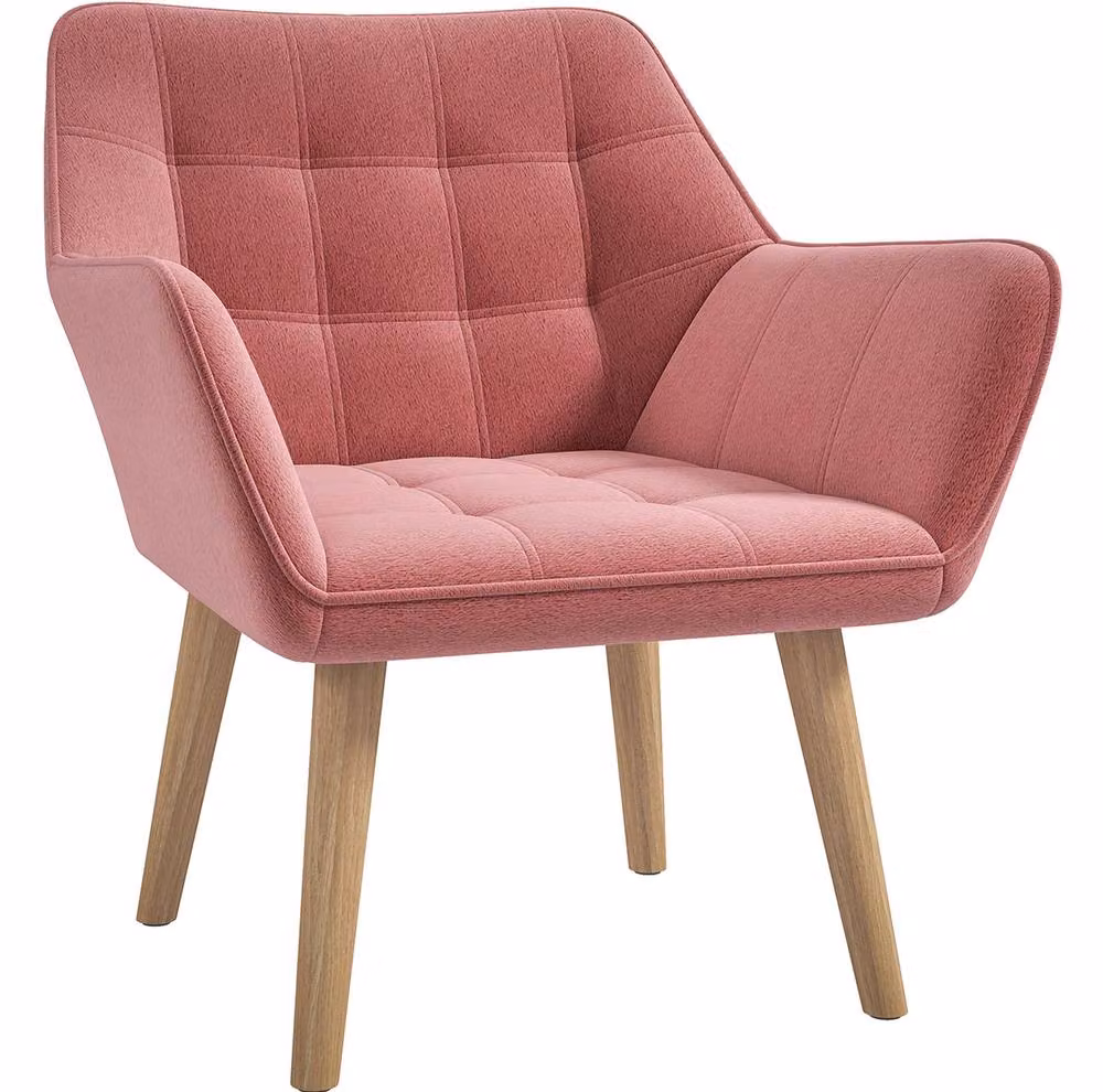 STILVORA Pink Velvet Tub Chair with Armrests and Wooden Legs – 2