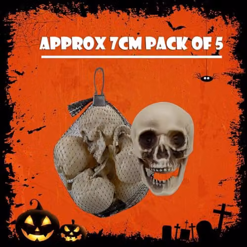 VFM e-Store Halloween Skull Decoration Pack, White, 5 Pack – 3