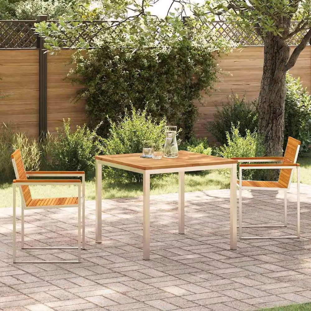 Berkfield Home Modern 3 Piece Garden Dining Set in Brown Solid Acacia Wood – 2