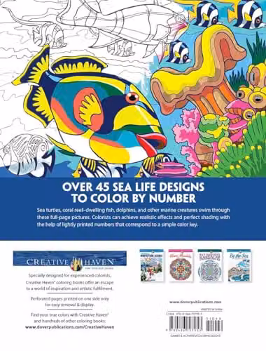 Creative Haven Sea Life Colour by Number Colouring Book by George Toufexis, Multicolour, Paper – 2