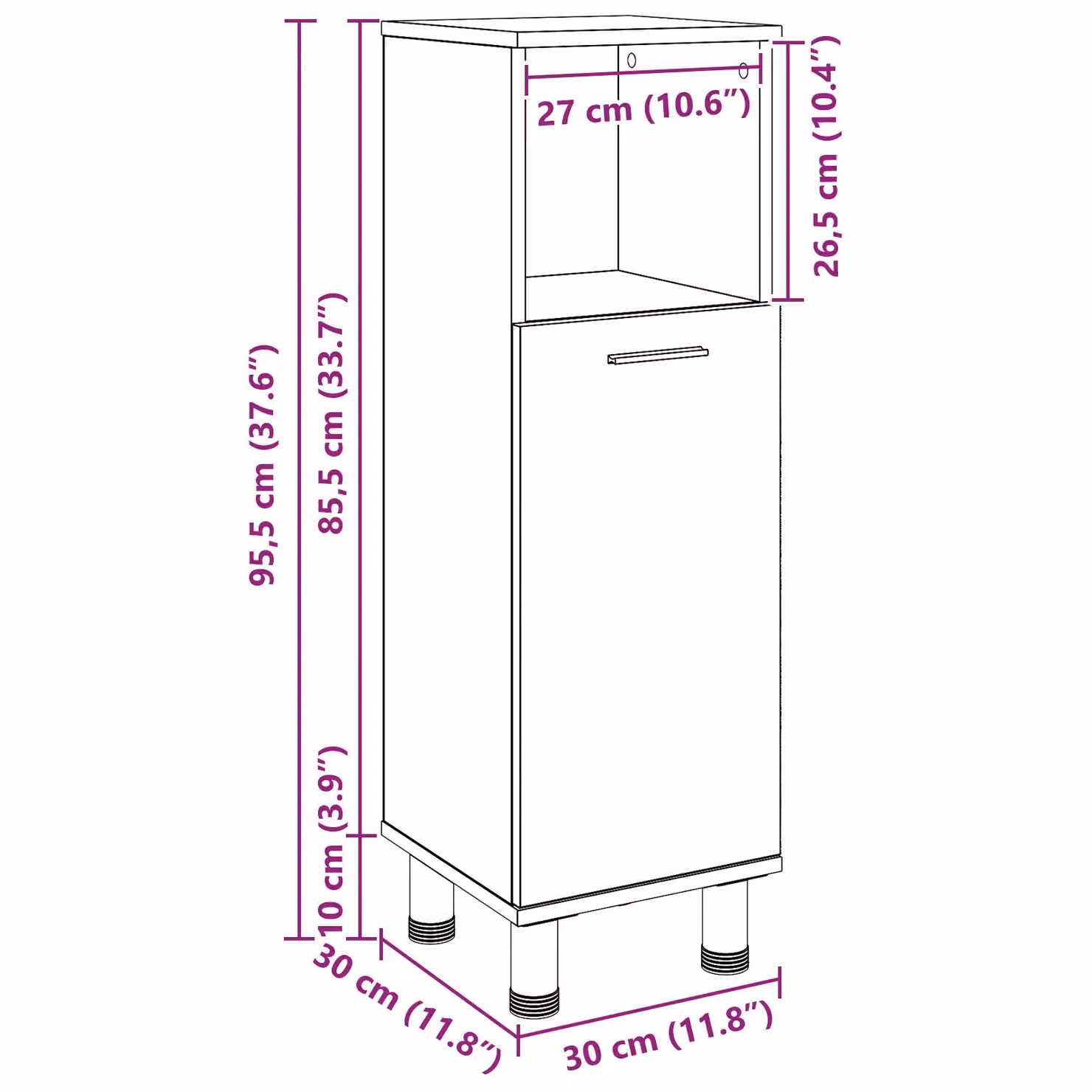 Berkfield Home Modern Black Oak Bathroom Cabinet with Hinged Doors and Open Shelf, W/D/H: 95 x 30 x 30 cm – 5