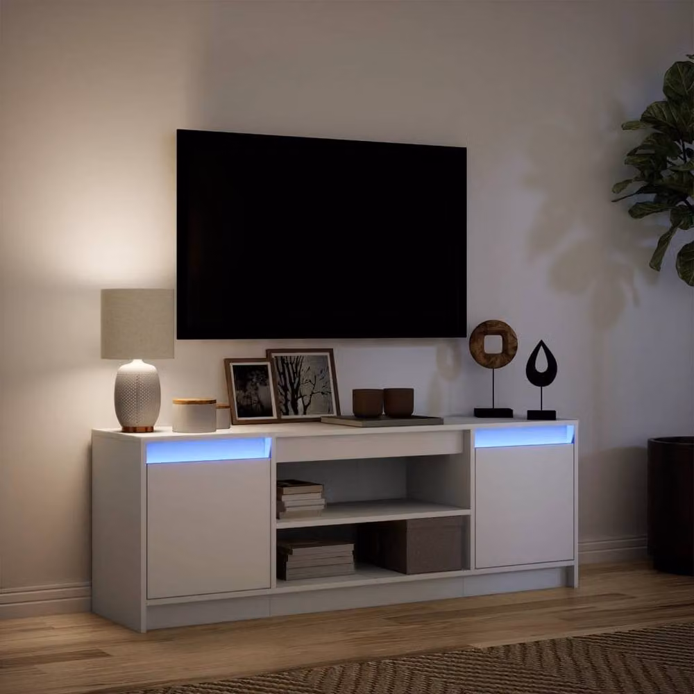 Berkfield Home Modern White LED TV Cabinet in Matt Engineered Wood W/D/H: 139.5 x 34 x 50 cm – 3