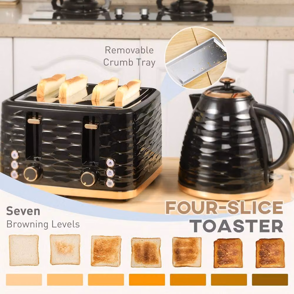 STILVORA Kettle and 4-Slice Toaster Set in Black – 6