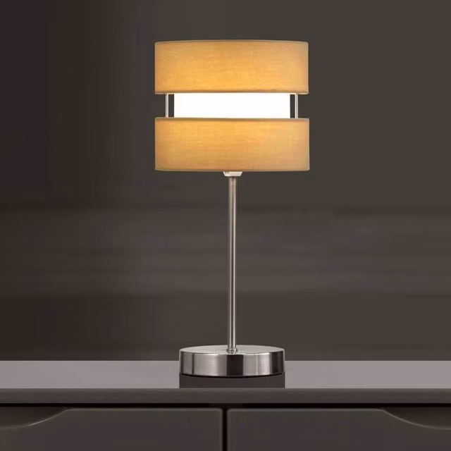 K LIVING Chrome Table Lamp with Yellow Fabric Shade, H 38 cm x W 18 cm x D 18 cm