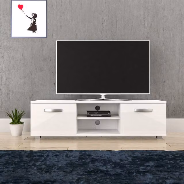 Vida Designs Cosmo 2 Door Modern Gloss Matte MDF TV Unit in White, W: 140 cm, D: 40 cm, H: 38 cm – 5