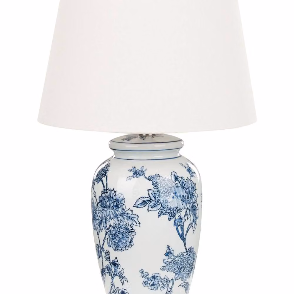 Wyld and Coco Ceramic Table Lamp with White and Blue Fabric Drum Shade, Height: 54 cm – 2