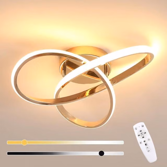 Goeco Modern Dimmable LED Ceiling Light with Remote Control, 36W, Gold/Brass