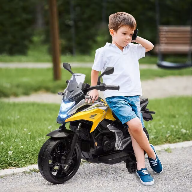 AIYAPLAY Honda Licensed 12V Kids Electric Ride-On Bike with Music and Headlights, Yellow