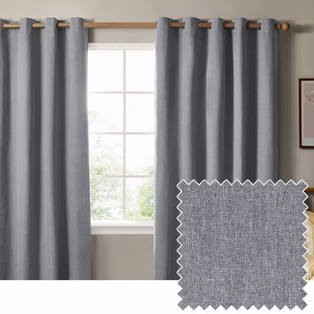 Furn Blackout Textured Woven Eyelet Curtain Pair in Pale Blue, Width: 229 cm, Drop: 229 cm – 1