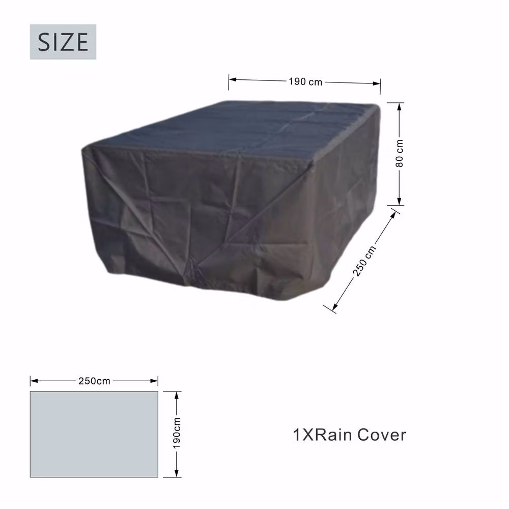 Direct Wicker Black Polyester Rain Cover for Rectangular Patio Table and Chairs, W: 250 cm, D: 190 cm, H: 80 cm – 5