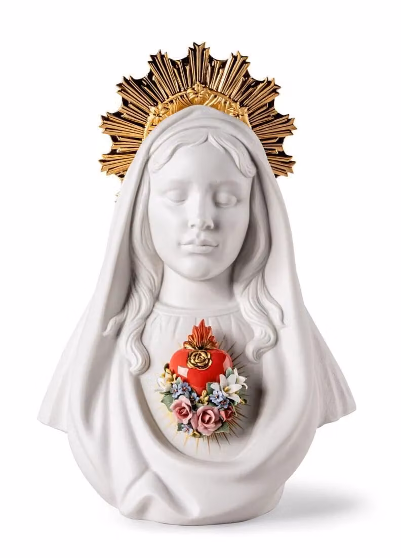 Lladró Immaculate Heart of Mary Porcelain Sculpture in White and Gold
