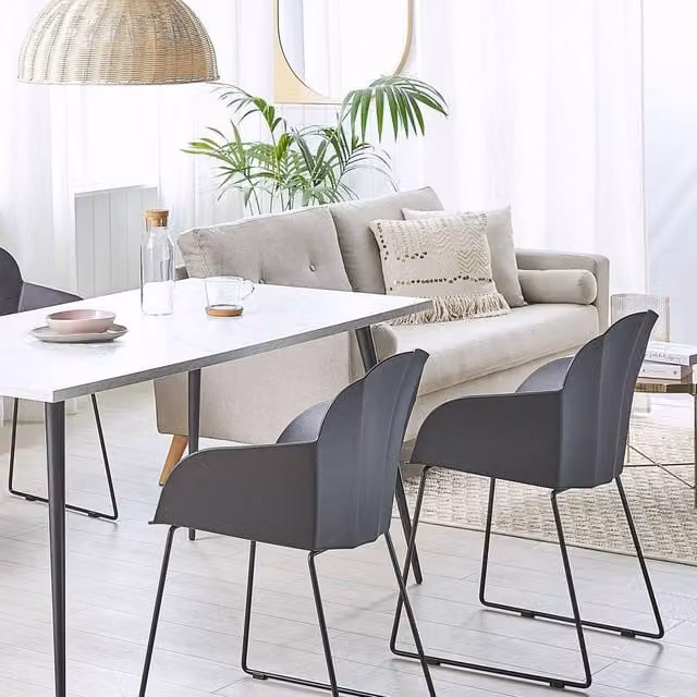 Wyld and Coco Set of 2 Modern Black Dining Chairs with Synthetic Leather Upholstery and Black Powder Coated Metal Frame – 1