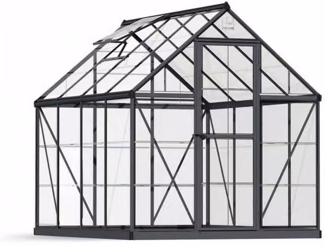 Palram Harmony 6x8 Polycarbonate Greenhouse in Grey, W: 185 cm, D: 247 cm, H: 208 cm