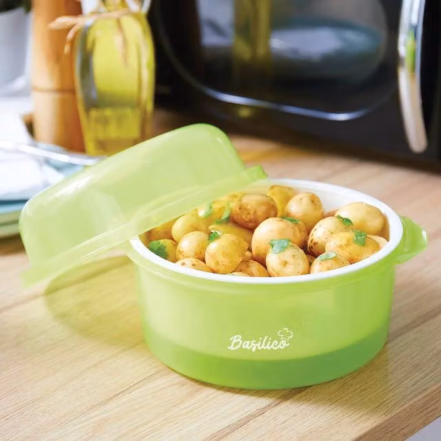 Basilico Green Microwave Potato Cooker with Steamer for Pasta and Vegetables