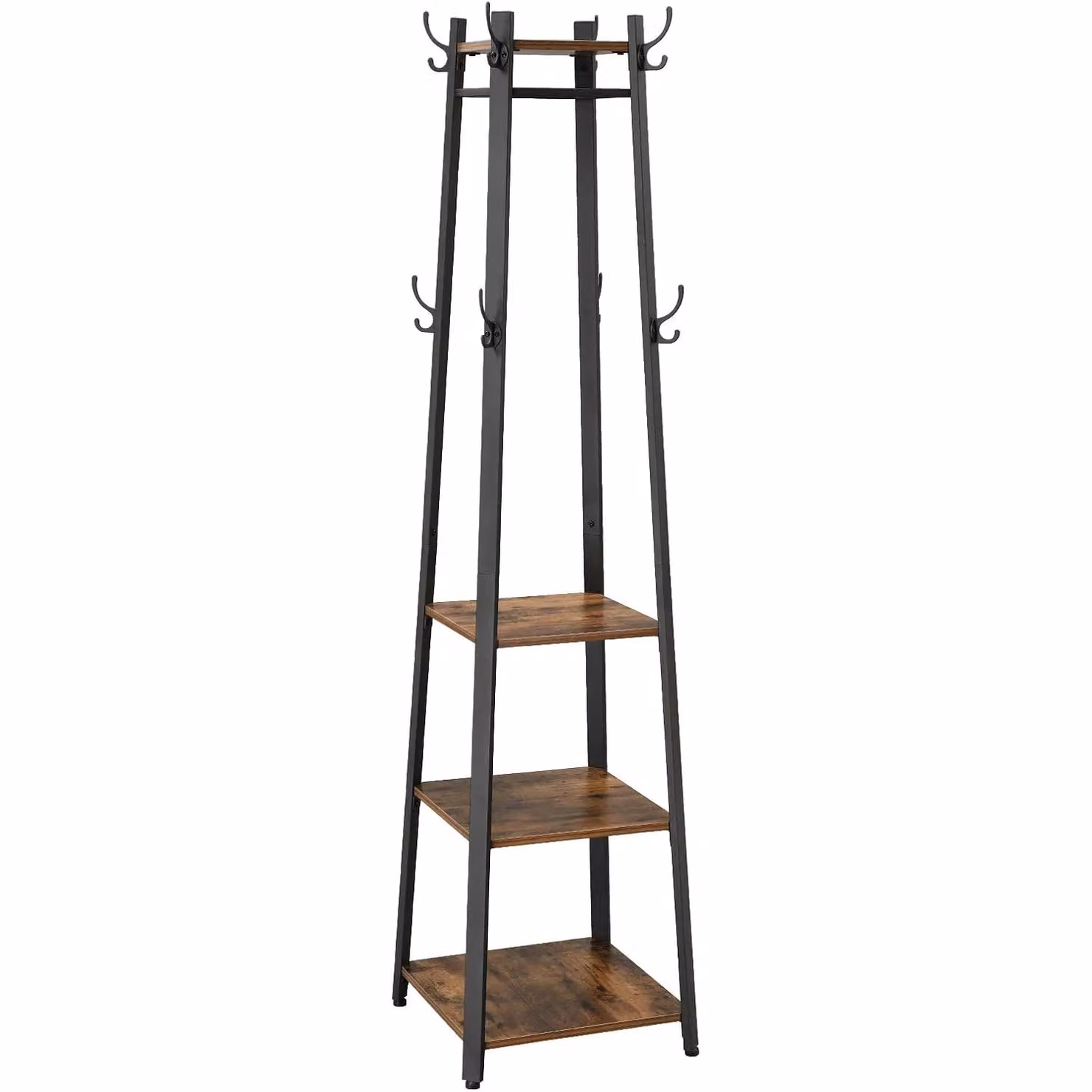 VASAGLE Industrial Ladder Coat Stand with 3 Shelves and Hooks in Brown – 7