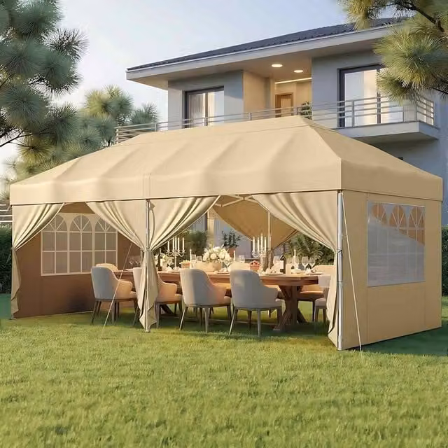 The Bazaarist Pop Up Gazebo with Side Walls, UPF 50+, Beige, W/D/H: 600 x 300 x 258 cm – 1