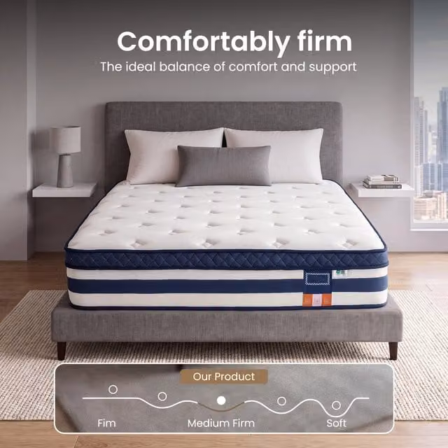 VASAGLE Cooling Gel Pocket Sprung Mattress in Blue, W/D/H: 135 x 190 x 25 cm