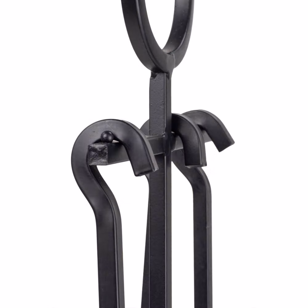 JVL Alderley 3 Piece Freestanding Metal Fireplace Companion Set with Stand, Black – 3