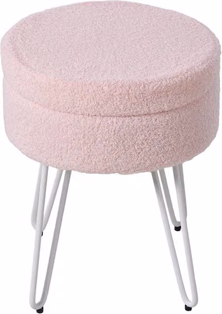 Living and Home Pink Bouclé Teddy Fleece Upholstered Cylindrical Storage Stool