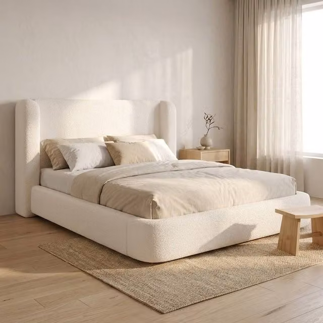 STILVORA Super King Ottoman Bed with Storage, Cream Bouclé Upholstered, W: 180 cm, D: 200 cm, H: 220 cm – 1