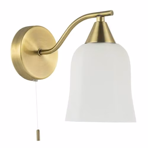 Happy Homewares Traditional Pull Switched Downlighter Wall Light Fitting in Antique Brass with White Glass Shade, W/D/H: 19 x 20 x 12 cm – 1
