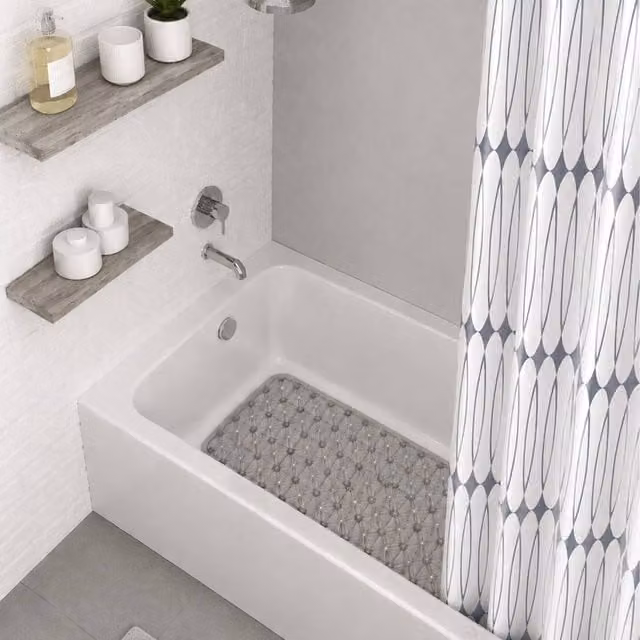 Showerdrape Linea Shower Curtain and Laguna Grey Anti Slip Bath Mat in White and Grey, Width: 180 cm, Height: 180 cm