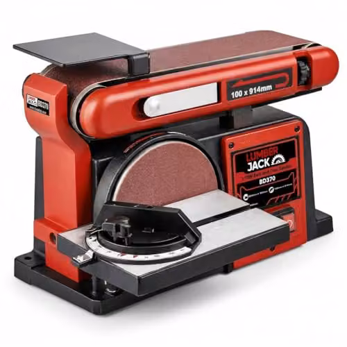Lumberjack 370W Belt and Disc Benchtop Sander Linisher with Heavy Duty Cast Iron Base in Red – 2