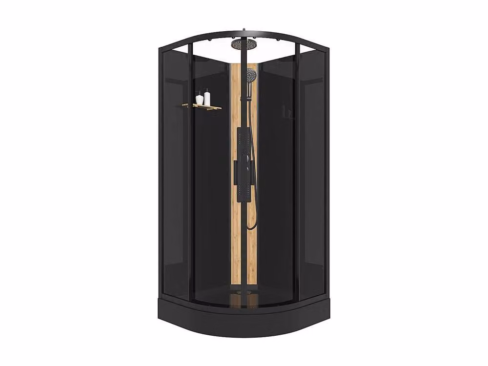 Vente-unique Quadrant Hydromassage Shower Enclosure with Bamboo Panel and Tray in Black, W/D/H: 90 x 90 x 200 cm – 2