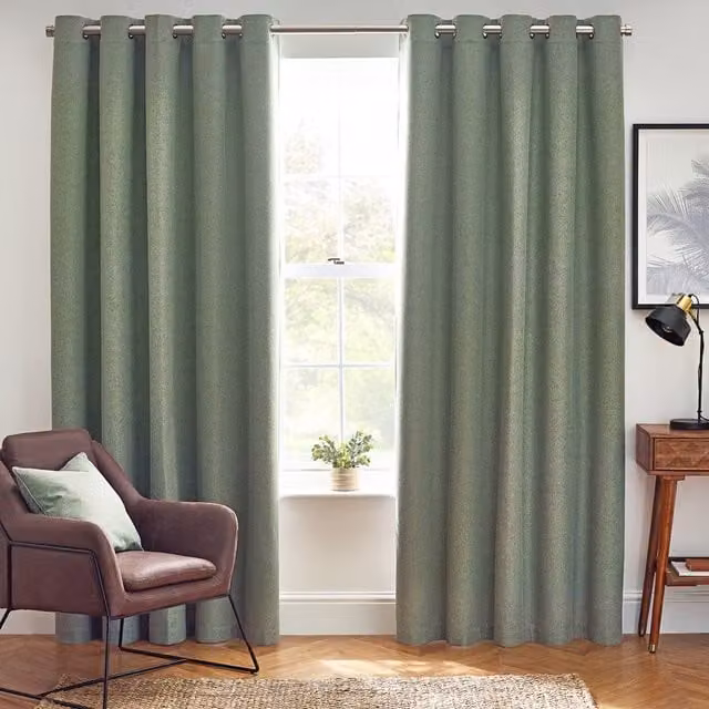 Make It A Home Dawn Textured Blackout Eyelet Curtains, Green, Width: 137 cm, Height: 117 cm