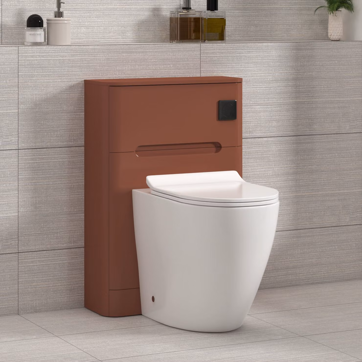 Royal Bathrooms Venice Terracotta Clay BTW WC Unit with Elva Rimless Short Projection Ceramic Toilet Pan, Slim Soft Close Seat and Cistern, Width: 55 cm
