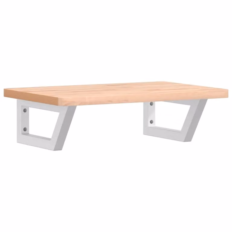 Berkfield Home Wall Mounted Basin Shelf in Brown Steel and Solid Beech Wood