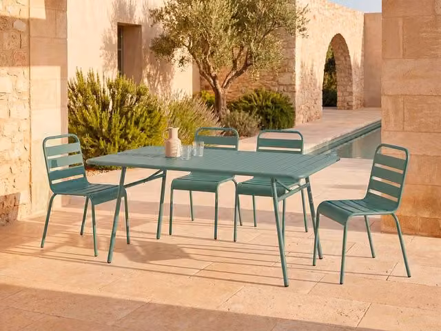 MYLIA MIRMANDE Metal Garden Table in Almond Green, W: 160 cm, D: 80 cm, H: 74.5 cm – 1