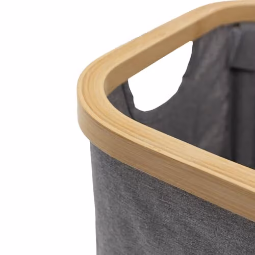 JVL Bambanio Foldable Bamboo Storage Basket with Handles, Grey, 26L – 3