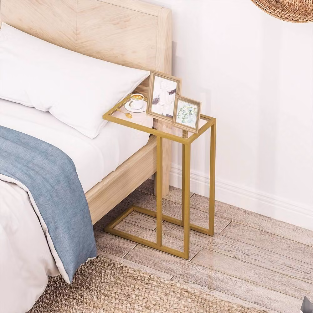 NESTLUNE Gold C-Shaped Side Table with Matt Metal Finish – 3