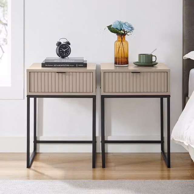 Melody Maison Hesley Taupe Stone Range Pair of One Drawer Bedside Tables in Grey