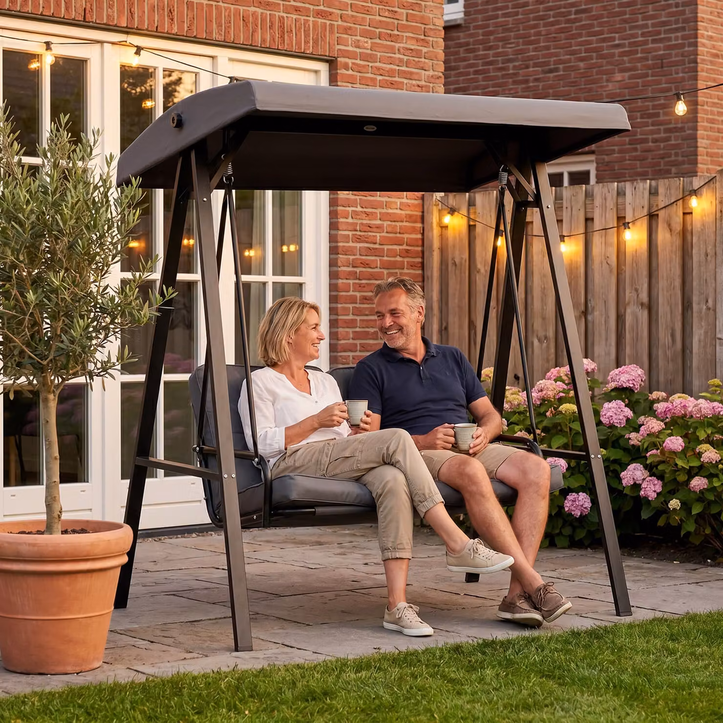 Outsunny Two-Seater Garden Swing Bench with Adjustable UV-Resistant Canopy and Cushions in Dark Grey – 2