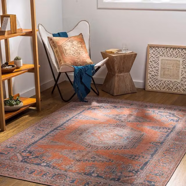 Livabliss Vintage Boho Traditional Living and Dining Room Rug in Burnt Orange, Blue and Brown, W: 160 cm, D: 220 cm