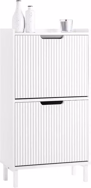 SoBuy Slim White Shoe Cabinet with 2 Tilting Compartments and Matt Finish, Width: 90 cm