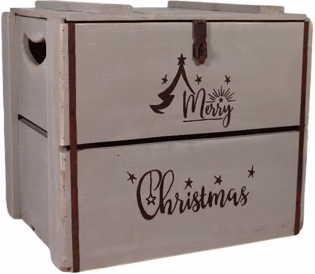 Minster Merry Christmas Rustic Grey Wood Box W: 42 cm, D: 36 cm, H: 30 cm – 1