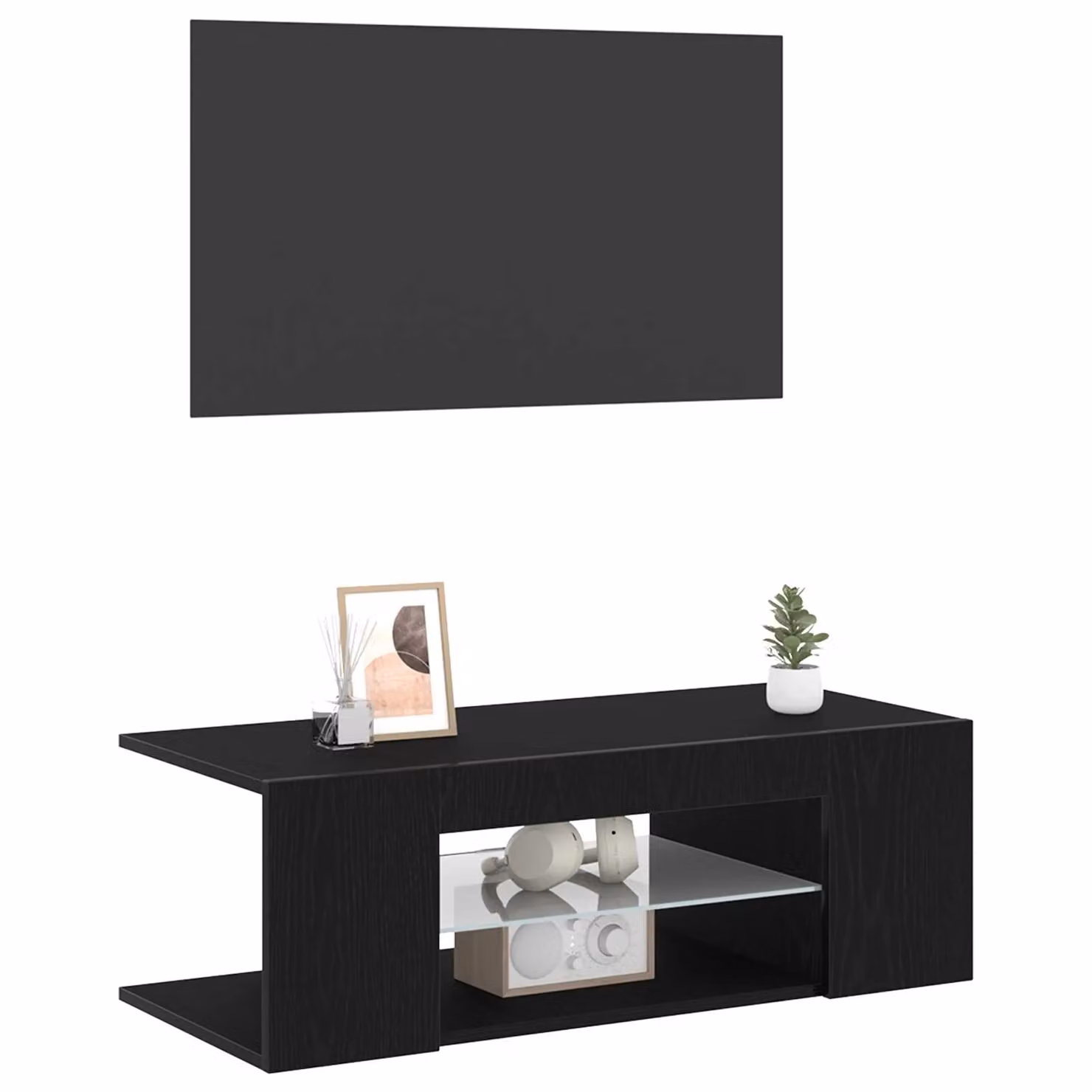 Berkfield Home Modern TV Cabinet with Integrated LED Lights in Black Oak, W/D/H: 90 x 39 x 30 cm – 3