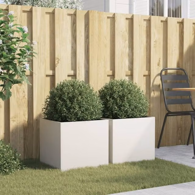Berkfield Home Steel Tub Planters, 2 Pack, White, W: 42 cm, D: 40 cm, H: 39 cm – 1