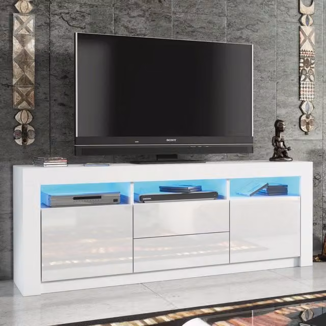 Mex Furniture LTD Modern TV Unit with Glossy Doors, White and Black, W: 160 cm, H: 60 cm, D: 35 cm
