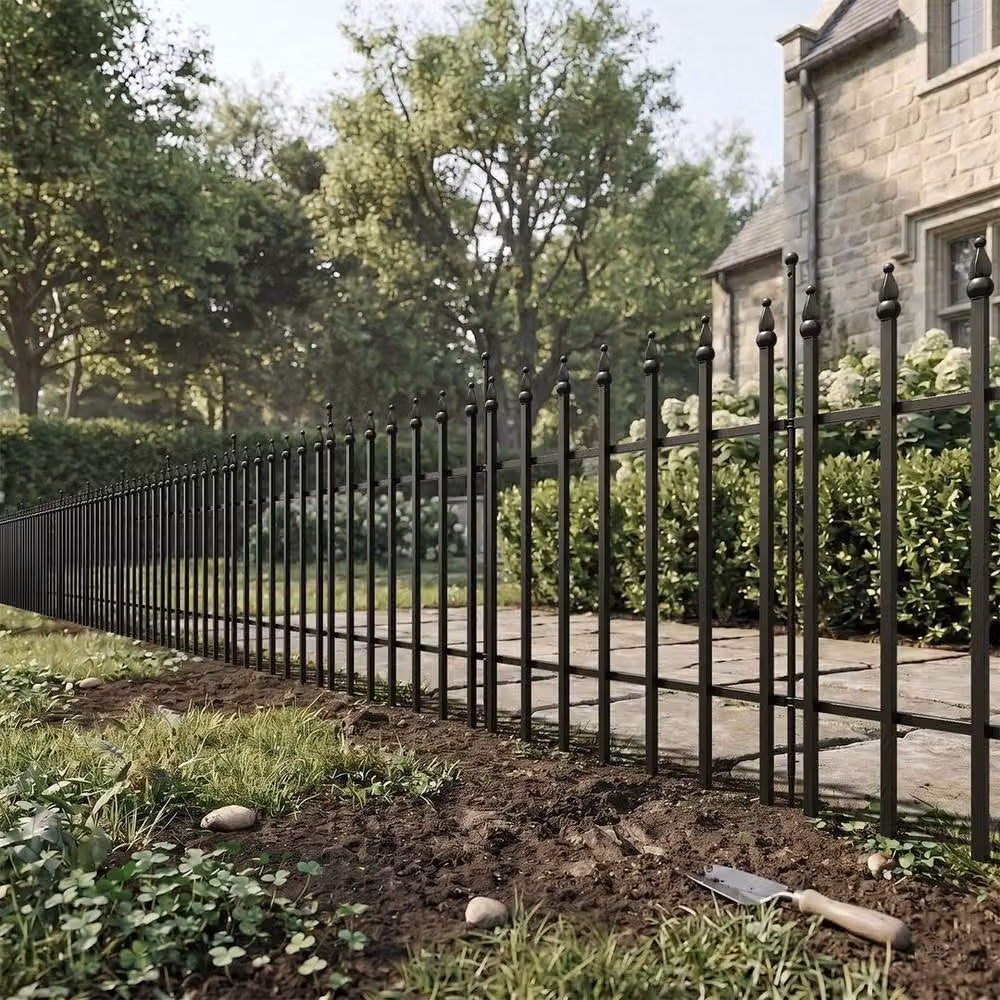 KORVIXA Black Powder-Coated Metal Decorative Garden Fencing Panel, W: 100 cm x H: 100 cm – 2