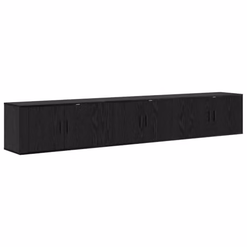 vidaXL 3-Piece Modern Wall-Mounted TV Cabinet Set in Black Matt Engineered Wood – 3