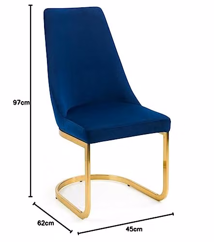 Julian Bowen Vittoria Set of 2 Blue Velvet Cantilever Dining Chairs with Gold Metal Base – 4